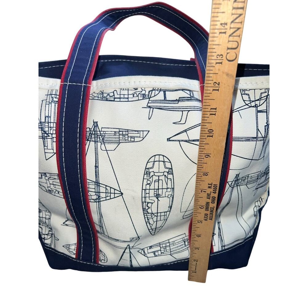 L.L. Bean Boat Tote canvas preppy Nautical Sailboat Print  red white blue VTG - Picture 3 of 14
